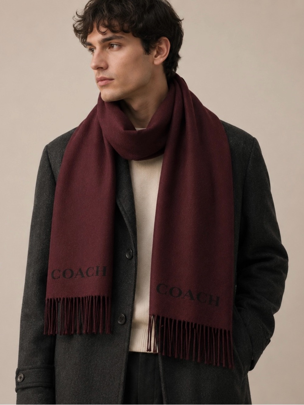 COACH Double Faced Cashmere Muffler Scarf (CB694). - Picture 9 of 12